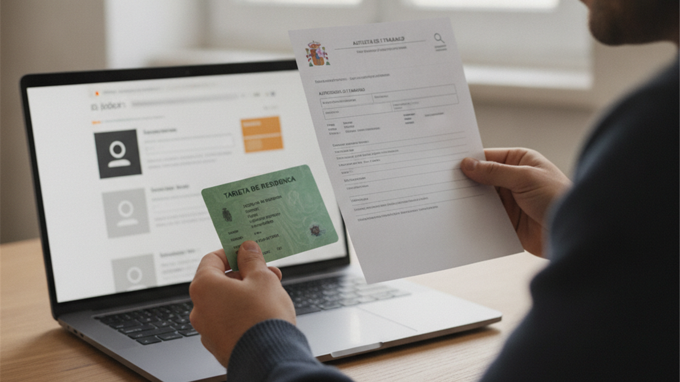 Persona extranjera con documentos de residencia y permiso de trabajo en España