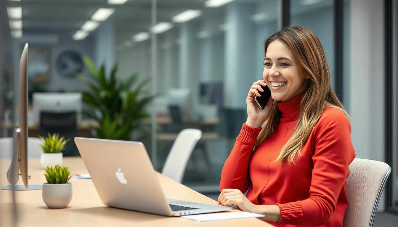 Persona feliz recibiendo buenas noticias de empleo en su móvil
