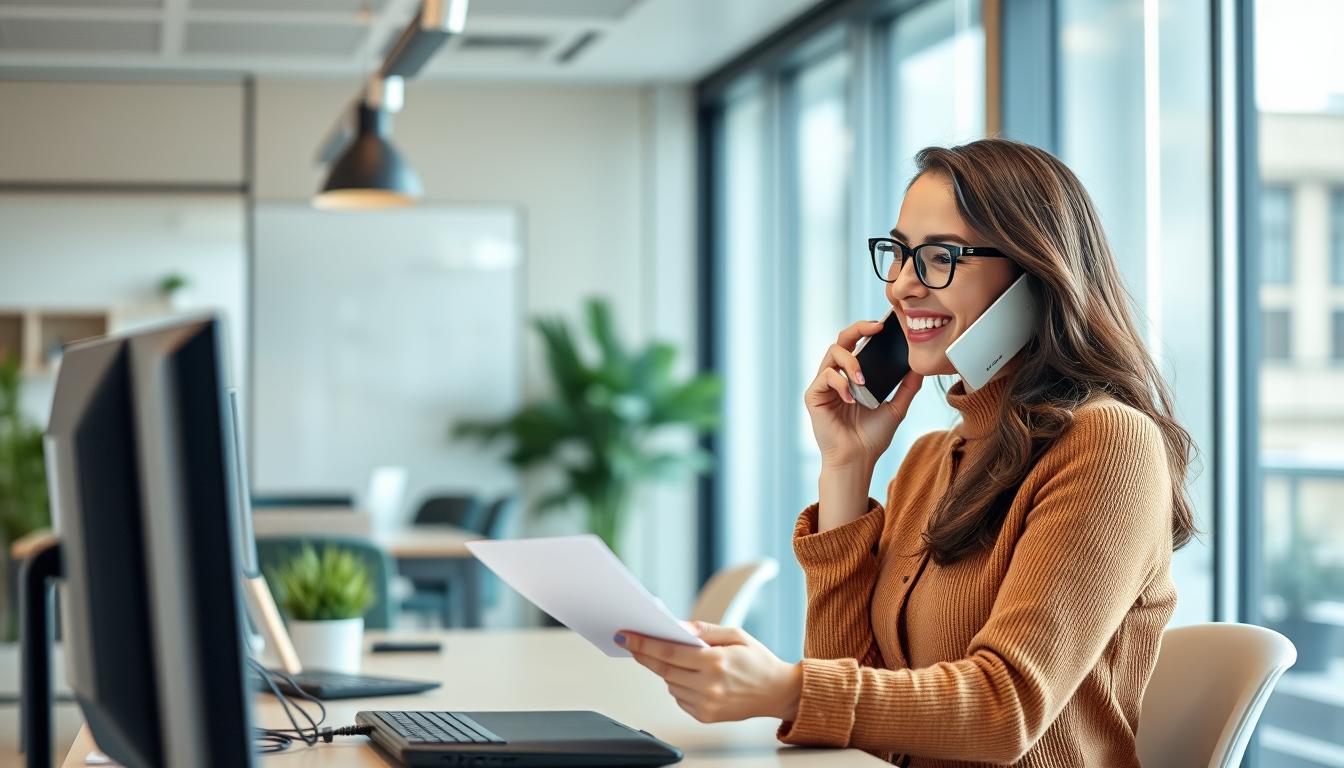 Persona feliz recibiendo buenas noticias de trabajo en el móvil