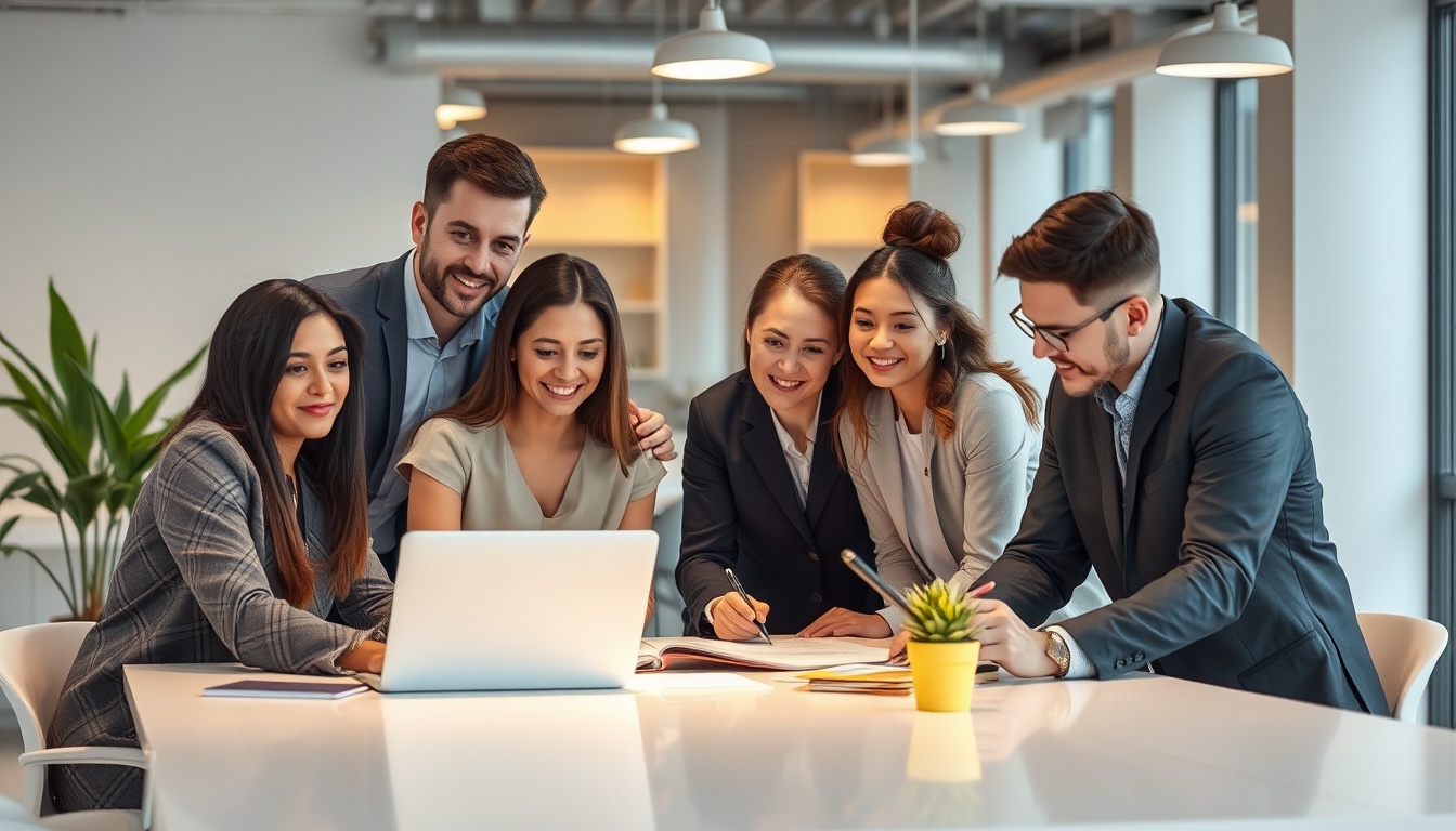 Profesionales trabajando en equipo en una empresa española