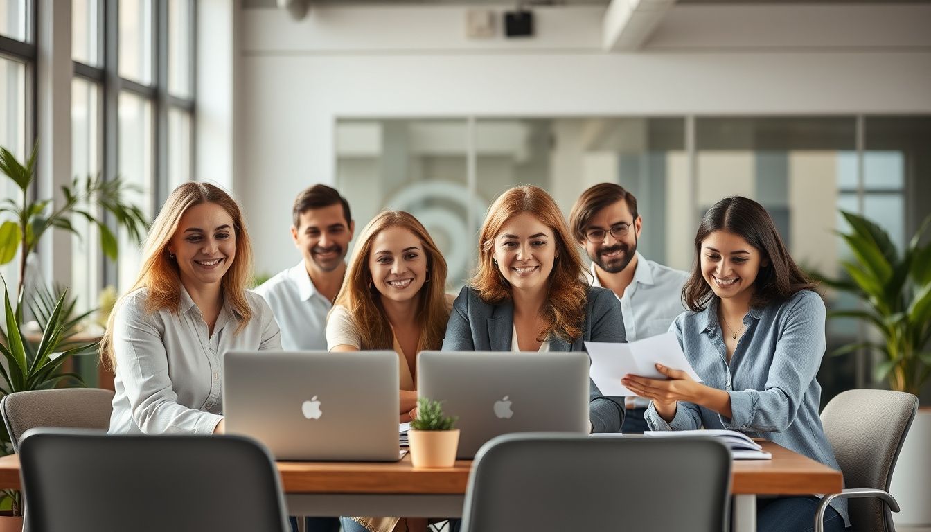 Profesionales trabajando en equipo en una empresa española