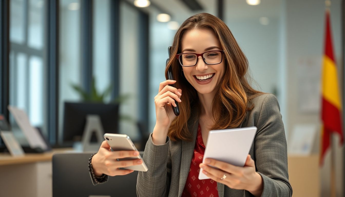 Persona feliz recibiendo buenas noticias de trabajo en el movil