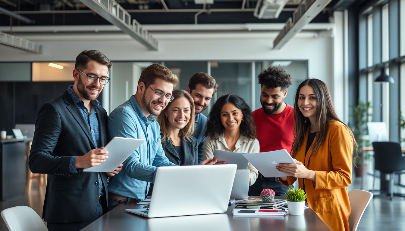 Profesionales trabajando en equipo en una empresa española