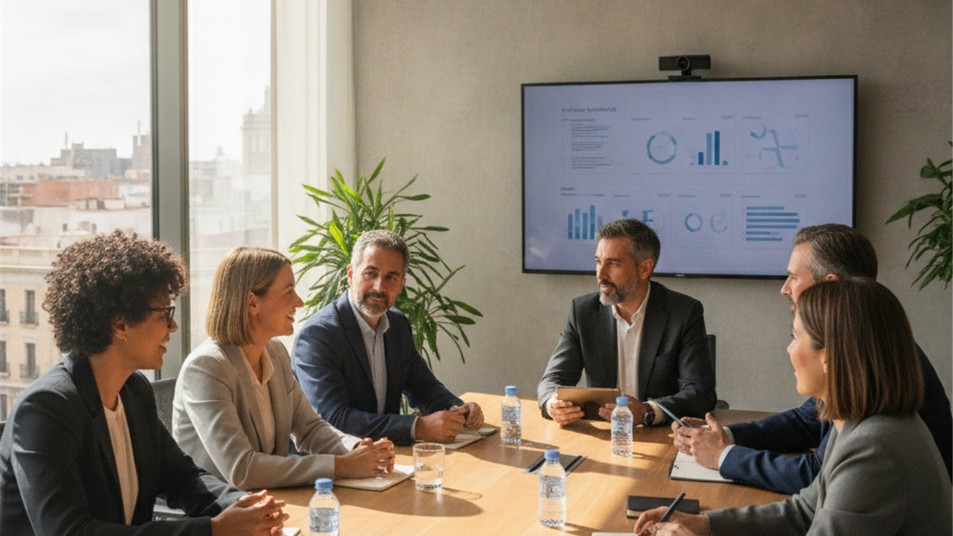 Profesionales trabajando en equipo en una empresa española