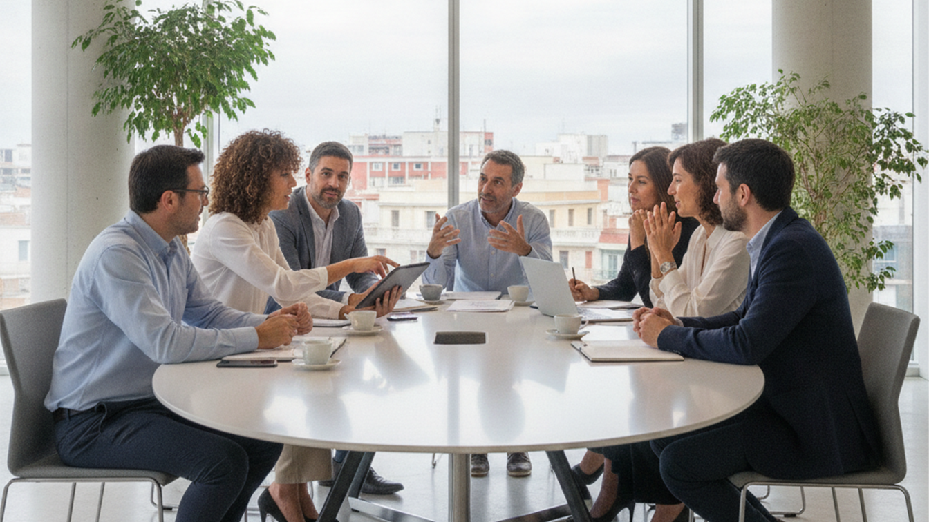 Profesionales trabajando en equipo en una oficina moderna en España