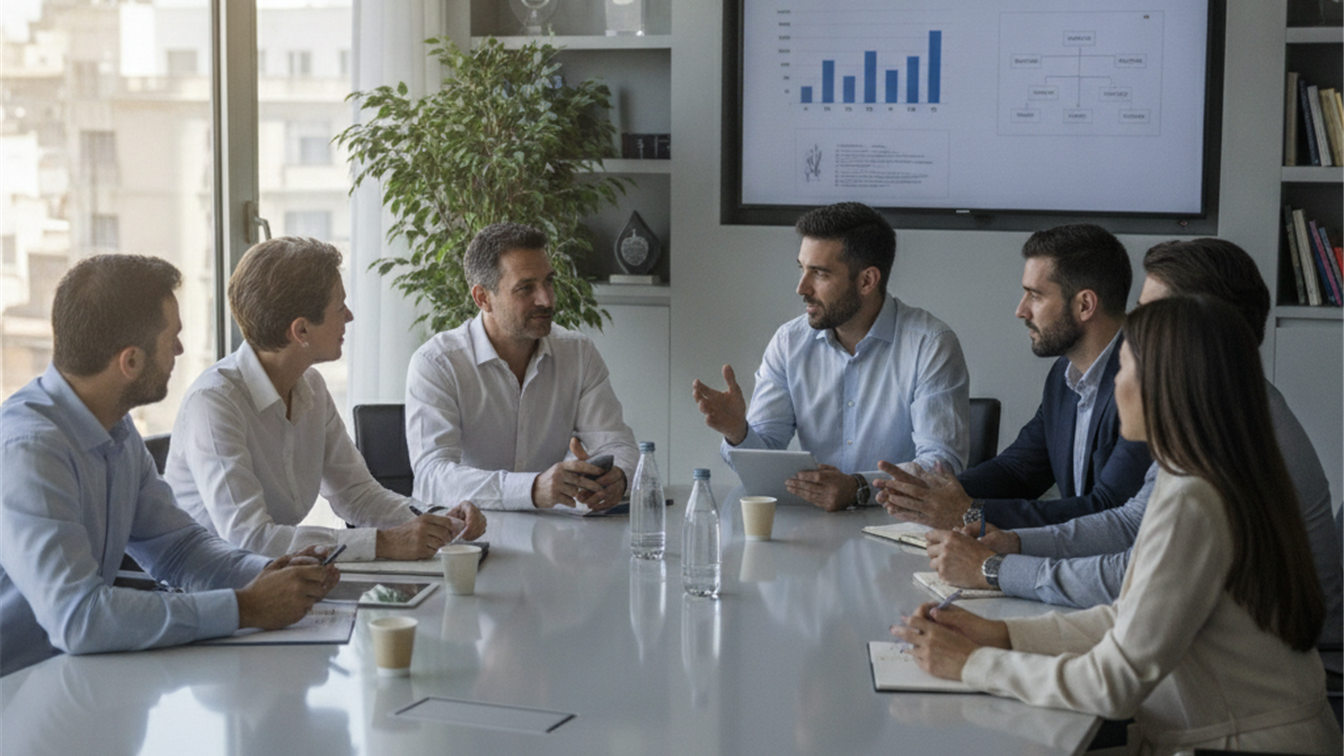 Profesionales trabajando en equipo en una empresa española