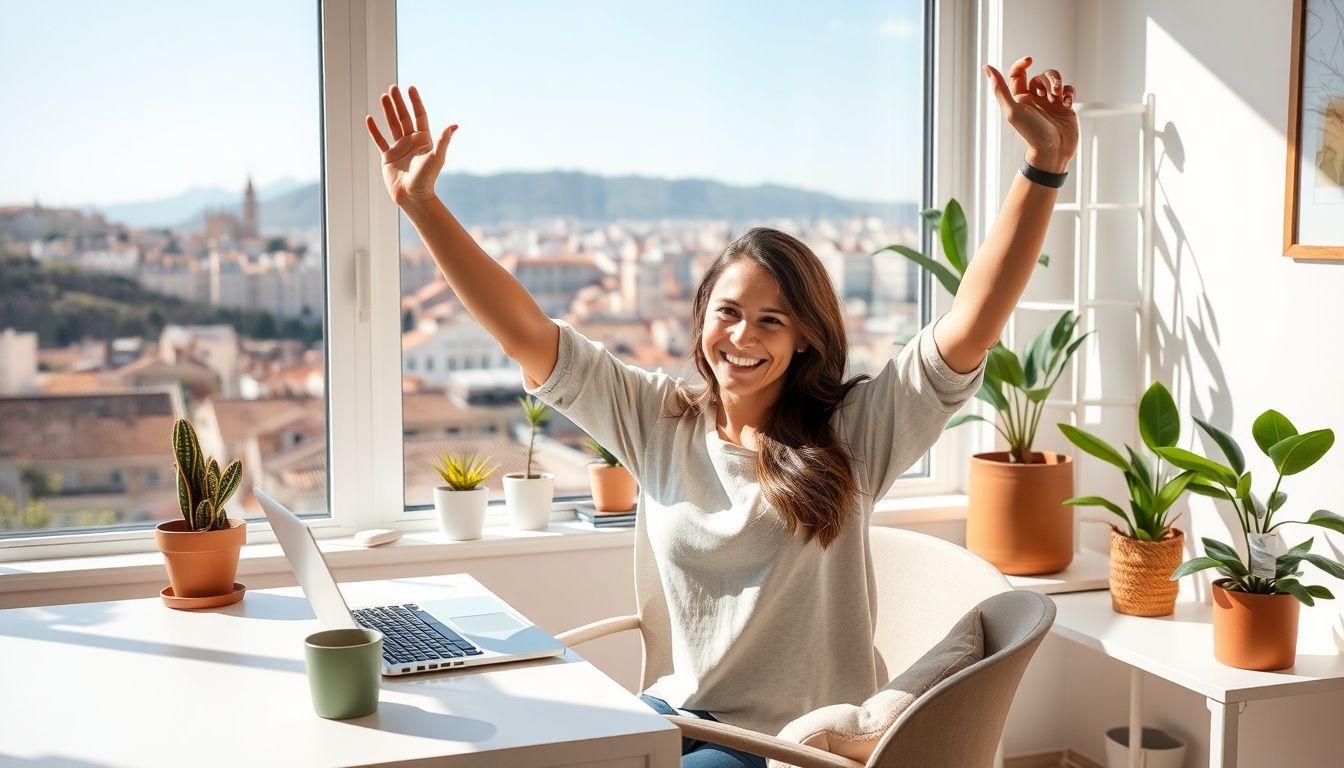 Persona disfrutando del equilibrio entre vida personal y trabajo remoto en España
