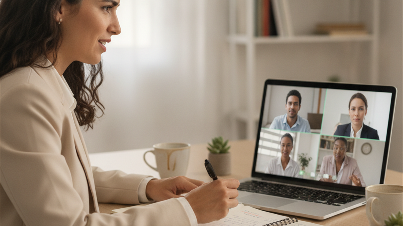 Profesional en videollamada de trabajo desde su oficina en casa