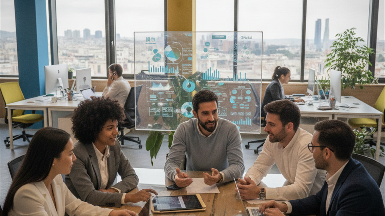 Profesionales trabajando en equipo en una oficina en España