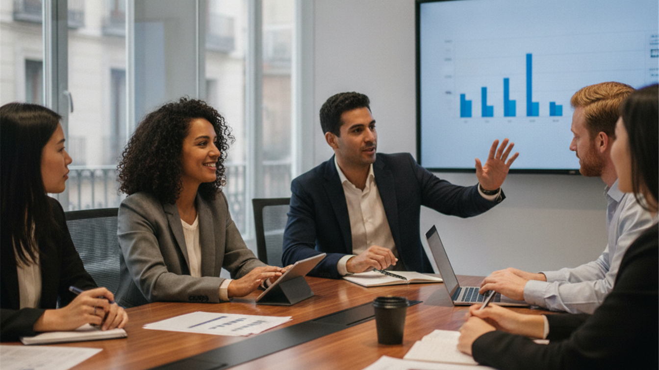 Profesionales trabajando en equipo en una oficina en España