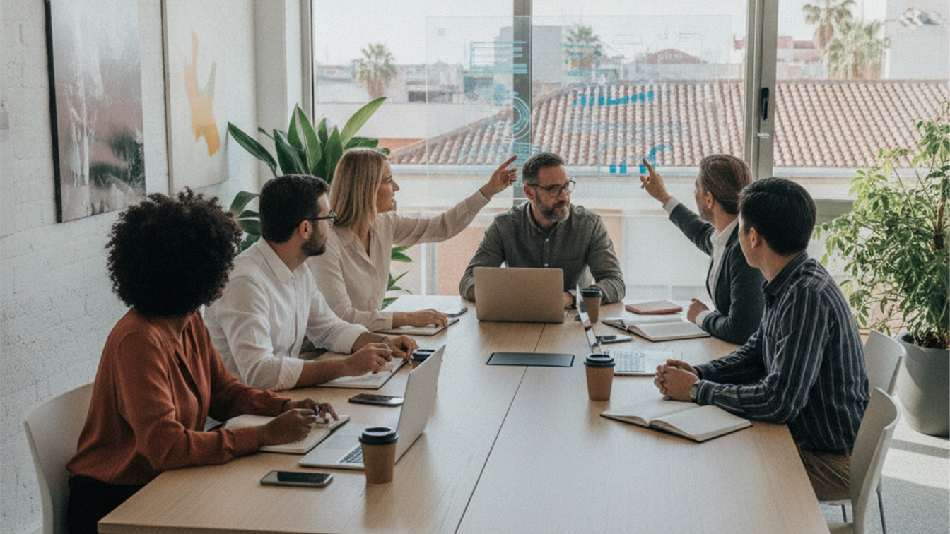 Profesionales trabajando en equipo en una empresa española