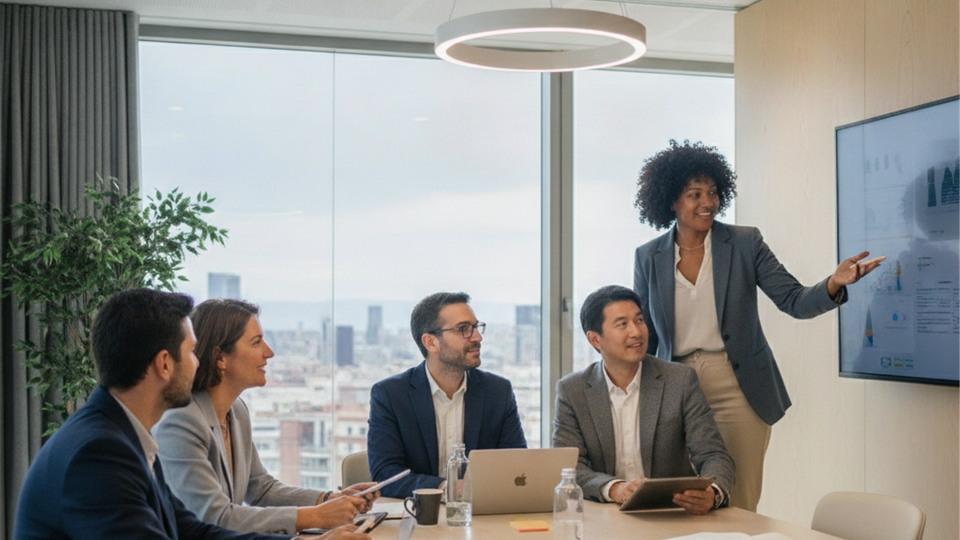Profesionales trabajando en equipo en una empresa española