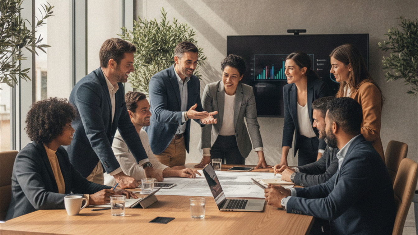 Equipo de profesionales trabajando en una oficina moderna en España