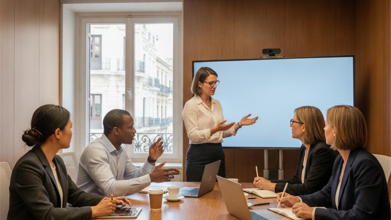 Profesionales trabajando en equipo en una empresa española
