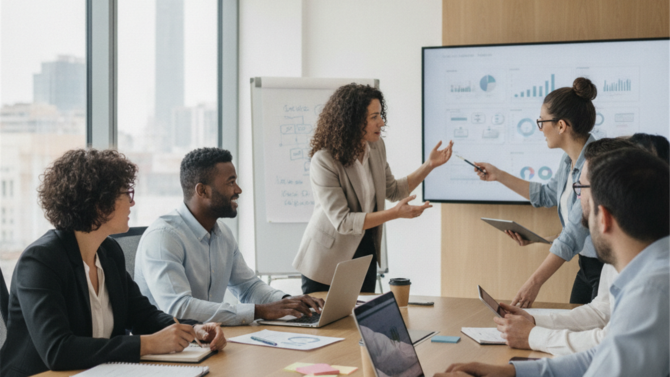 Profesionales trabajando en equipo en una empresa española