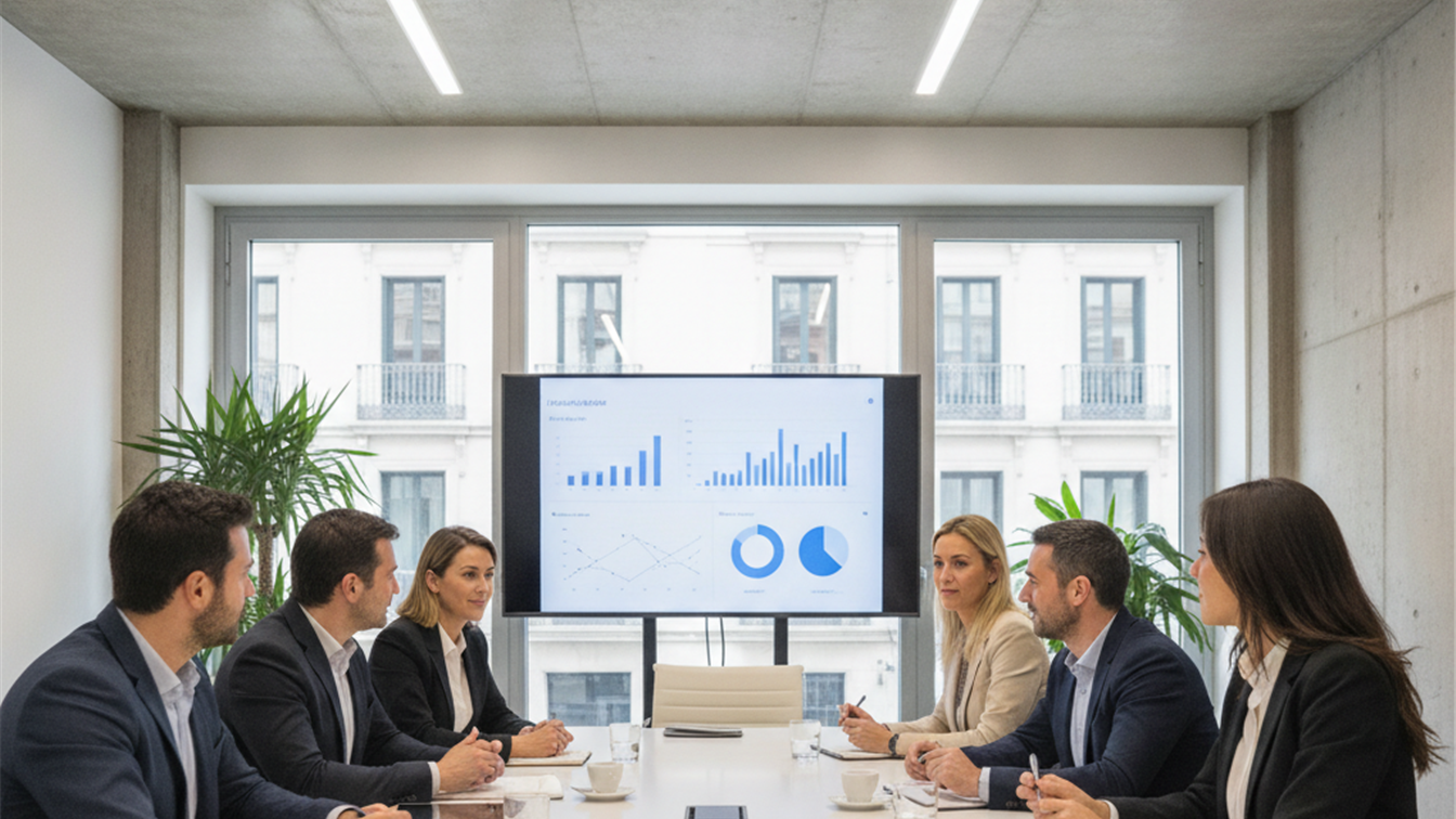 Profesionales trabajando en equipo en una empresa española