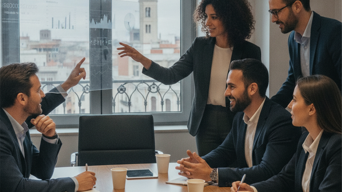 Profesionales trabajando en equipo en una empresa española