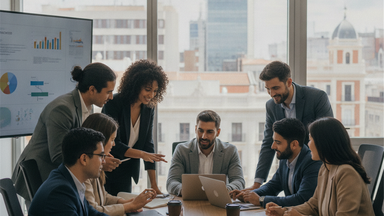 Profesionales trabajando en equipo en una empresa española