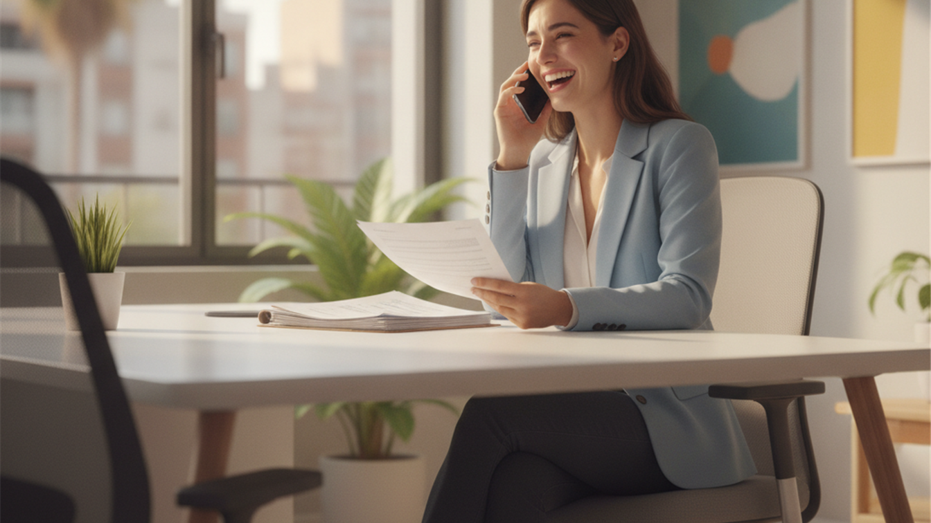 Persona revisando documentos de empleo con ordenador al fondo