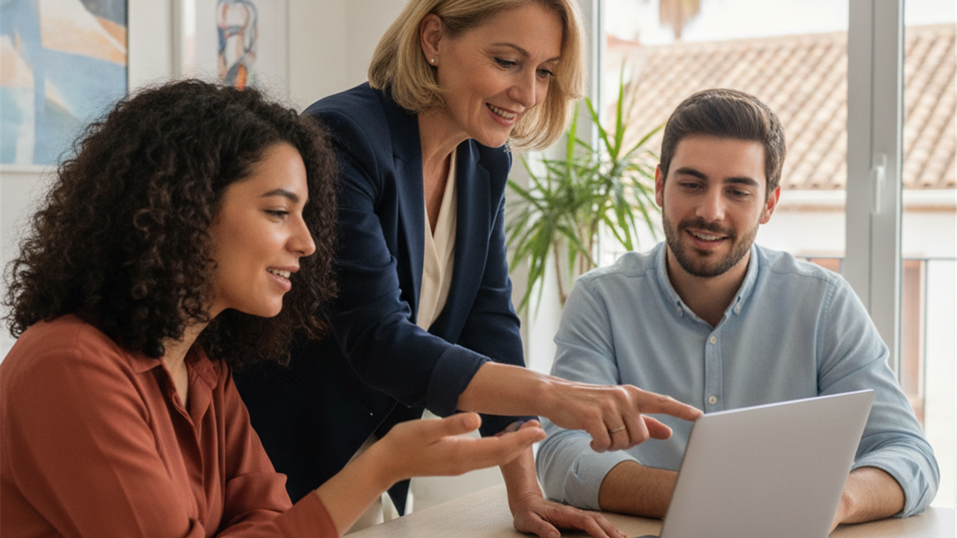 Profesionales colaborando en equipo en una oficina en España