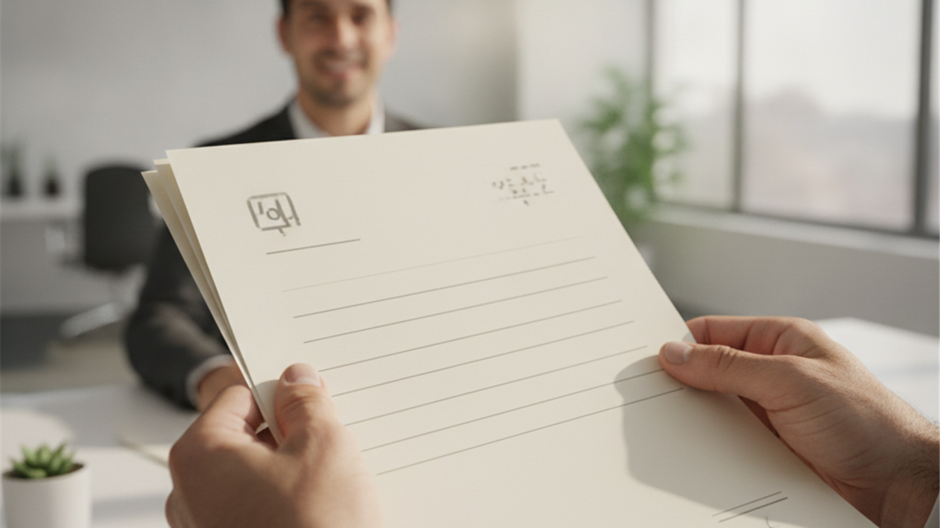 Documentos de contrato laboral en manos de trabajador en oficina española