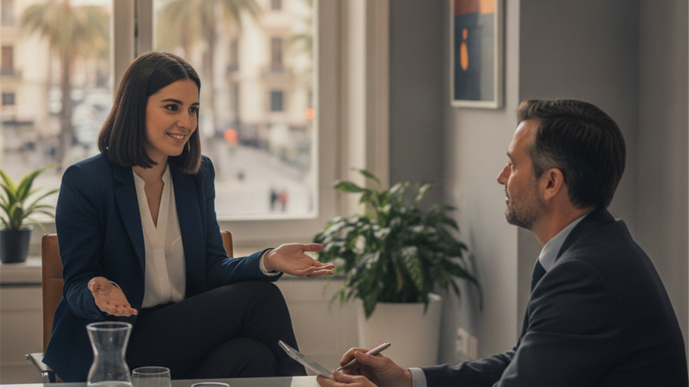 Joven en entrevista de trabajo en España