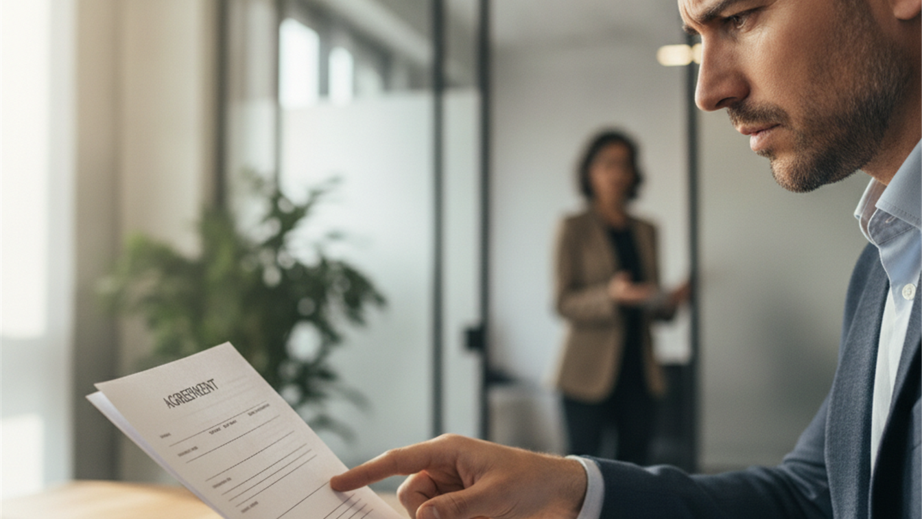 Trabajador revisando acuerdo de trabajo a distancia en Espana