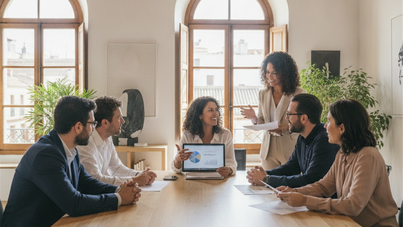 Profesionales trabajando en oficina moderna España septiembre 2026
