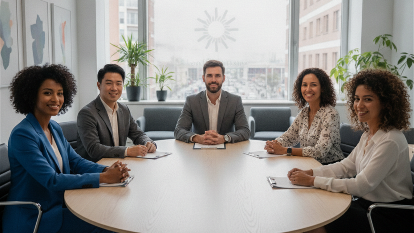 Profesionales en entrevista de trabajo en empresa espanola moderna