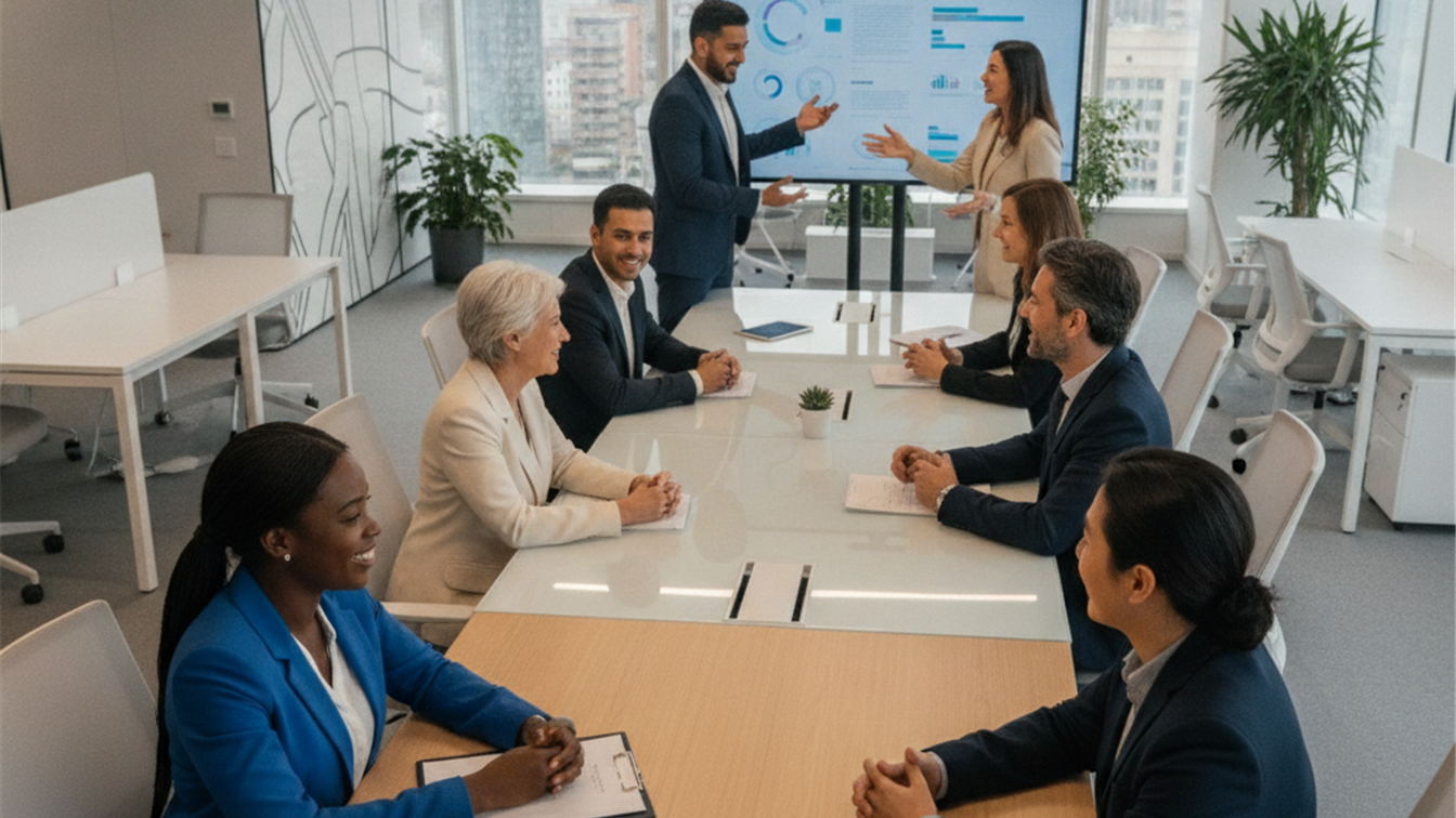 Profesionales en entrevista de trabajo en empresa española septiembre 2026