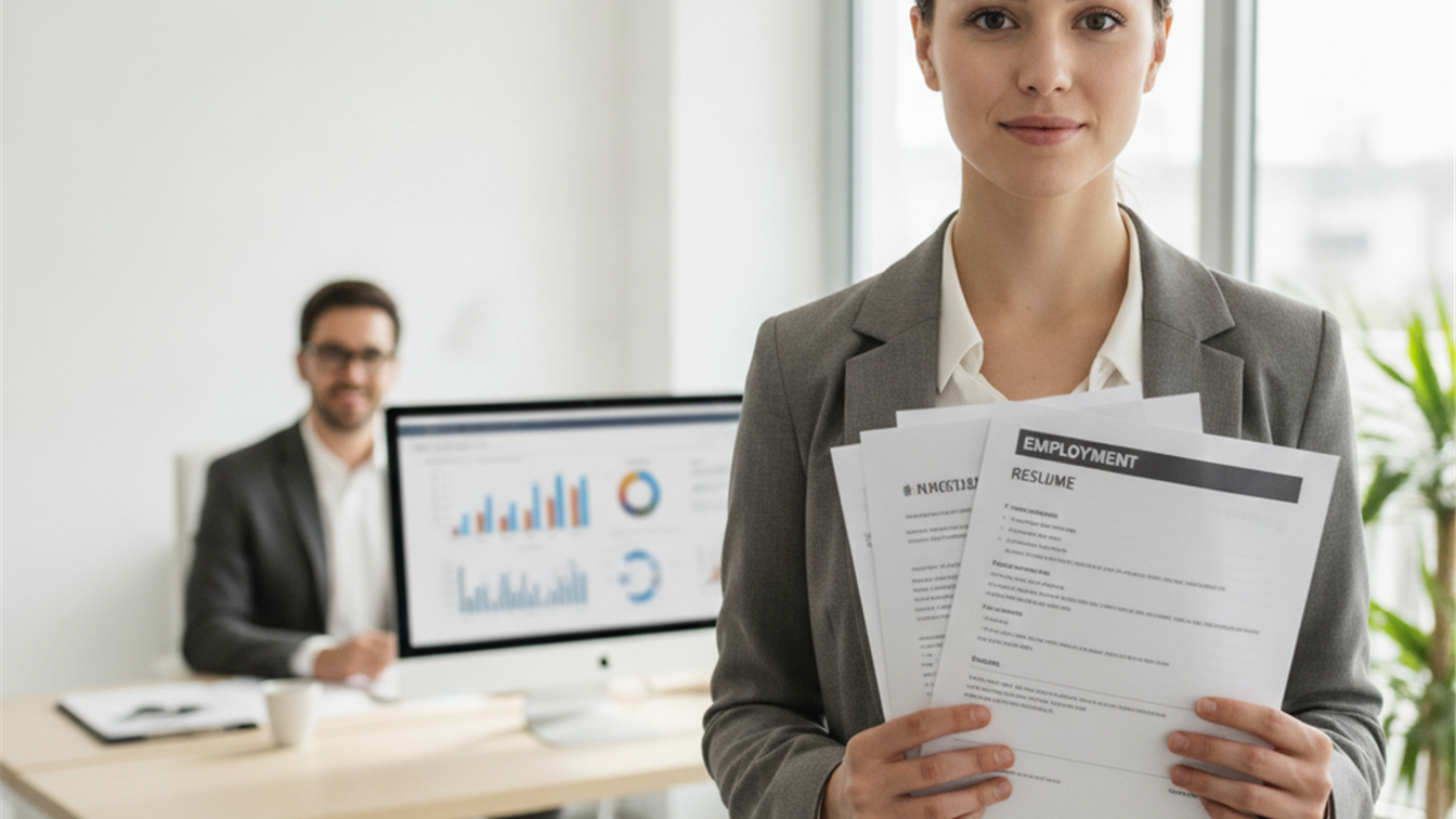 Persona revisando documentos de empleo en oficina española 2026