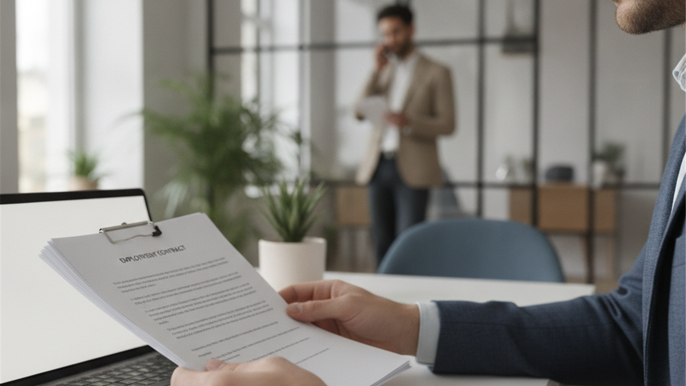 Persona revisando un contrato de trabajo